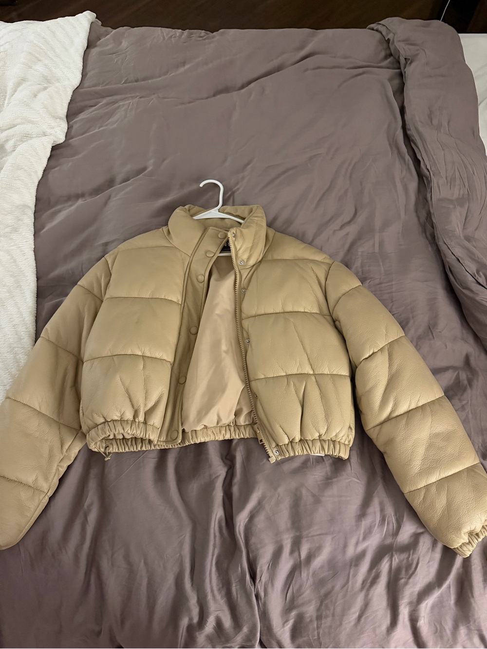 Zara Cropped Puffer Jacket - Tan Beige